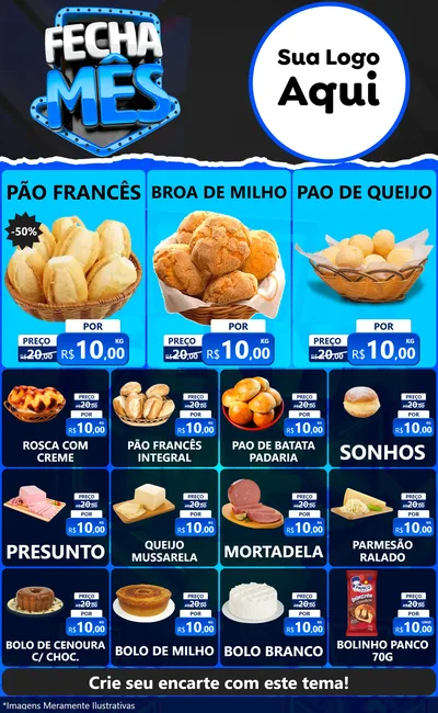 Modelo de Encarte para Encarte Grande com o tema Fecha Mês para Padaria