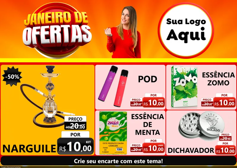 Modelo de Encarte para Encarte A4 Horizontal com o tema Janeiro de Ofertas para Tabacaria