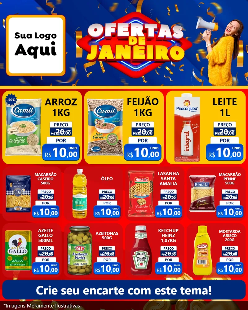 Modelo de Rede Social para Feed Instagram com o tema Ofertas de Janeiro para Supermercado
