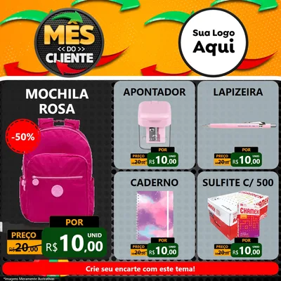 Modelo de Rede Social para Feed Facebook com o tema Mês do Cliente para Papelaria