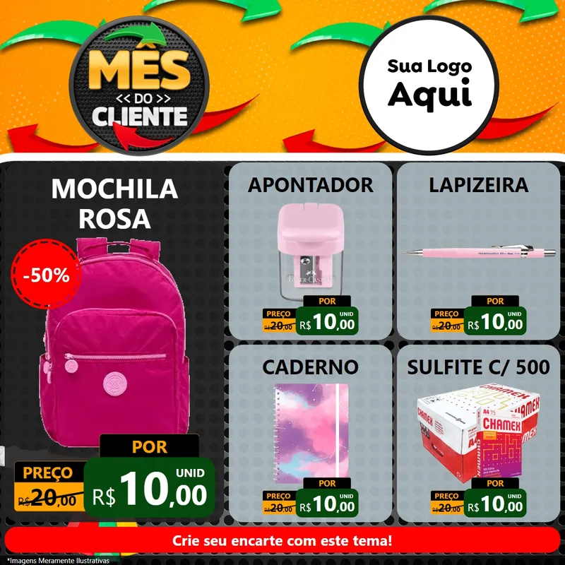 Modelo de Rede Social para Feed Facebook com o tema Mês do Cliente para Papelaria