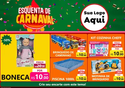 Modelo de Encarte para Encarte A4 Horizontal com o tema Esquenta de Carnaval para Brinquedos