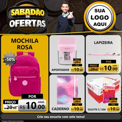 Modelo de Rede Social para Feed Facebook com o tema Sabadão de Ofertas para Papelaria