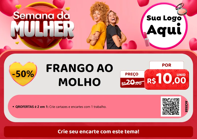 Modelo de Cartaz para Cartaz A4 Horizontal com o tema Semana da Mulher para Restaurante