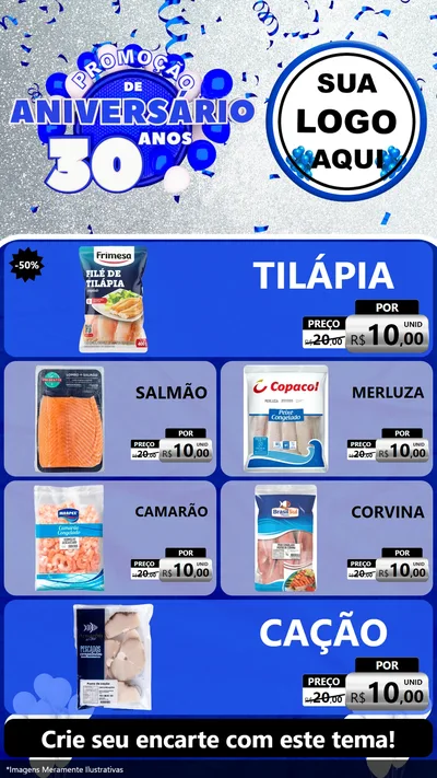 Modelo de TV para TV Vertical com o tema Promoção de Aniversário - 30 Anos para Peixaria