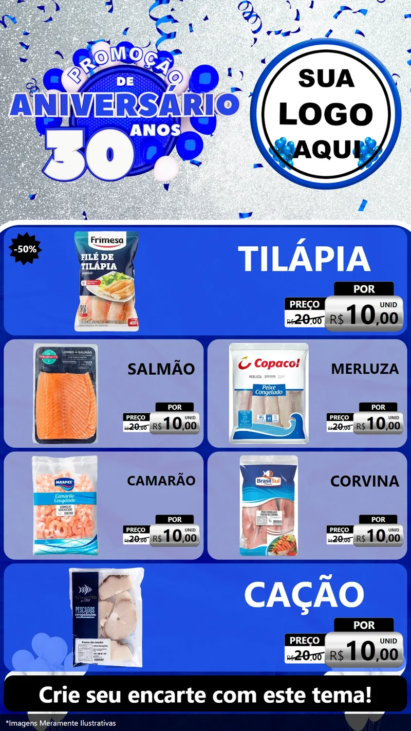 Modelo de TV para TV Vertical com o tema Promoção de Aniversário - 30 Anos para Peixaria