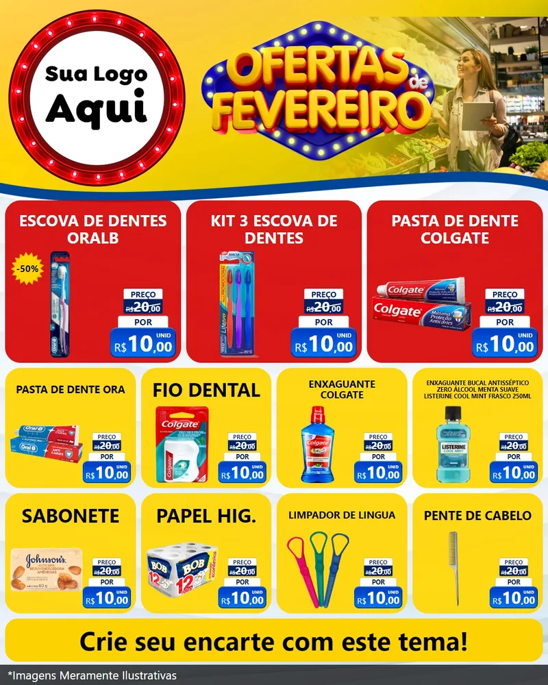 Modelo de Rede Social para Feed Instagram com o tema Ofertas de Fevereiro para Higiene Pessoal