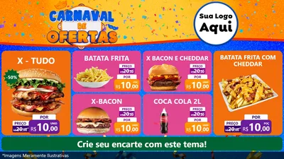 Modelo de TV para TV Horizontal com o tema Carnaval de Ofertas para Hamburgueria