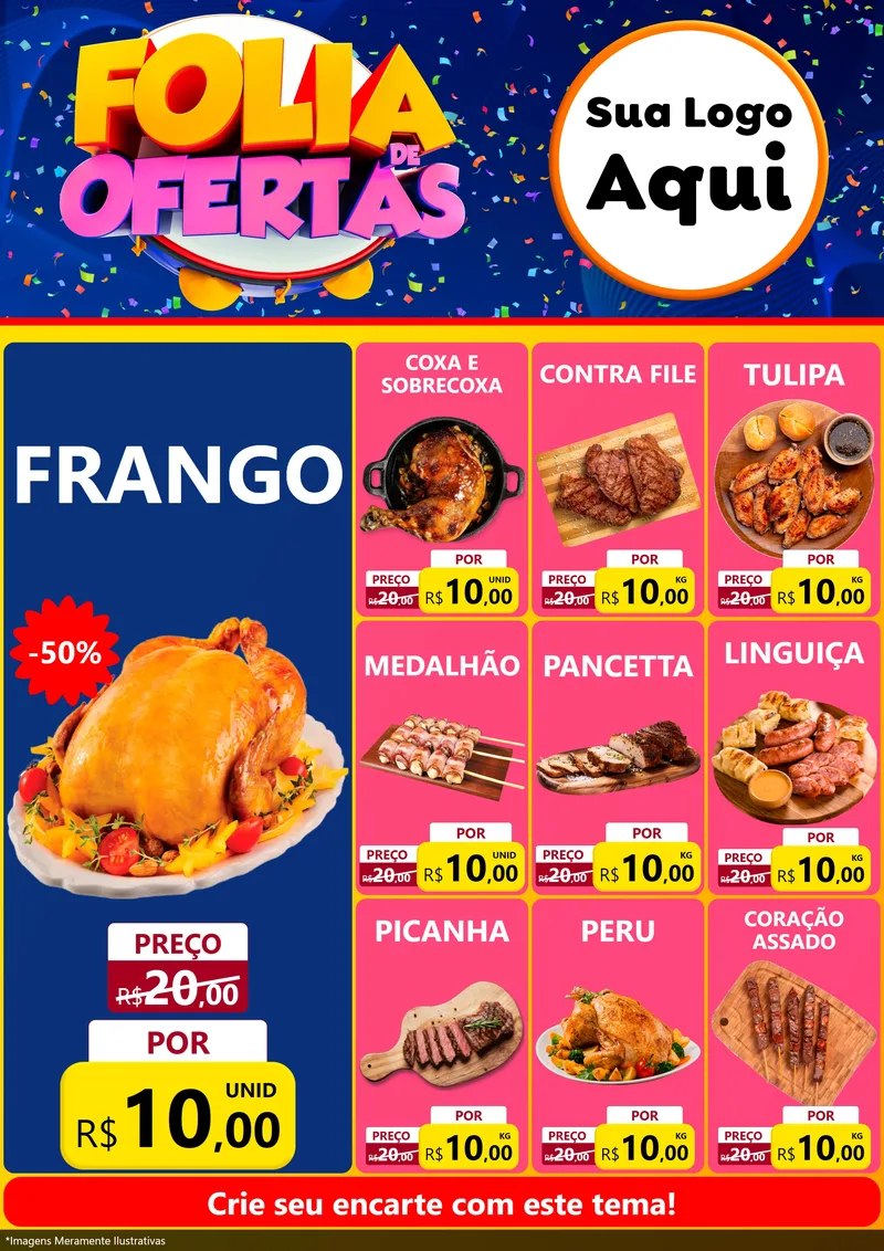 Modelo de Encarte para Encarte A4 Vertical com o tema Folia de Ofertas para Assados