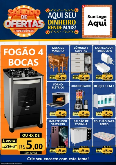 Modelo de Encarte para Encarte A4 Vertical com o tema Sábado de Ofertas Imperdíveis para Móveis e Eletro