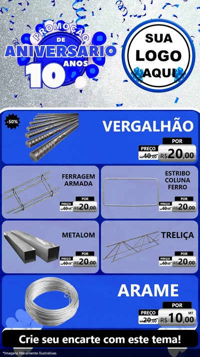 Modelo de TV para TV Vertical com o tema Promoção de Aniversário - 10 Anos para Ferragens
