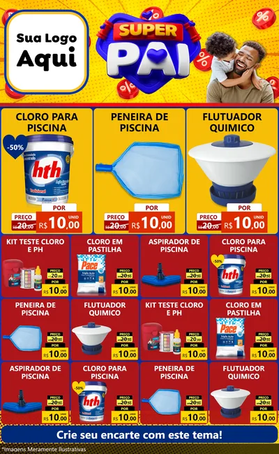 Modelo de Encarte para Encarte Grande com o tema Super Pai para Produtos para Piscina