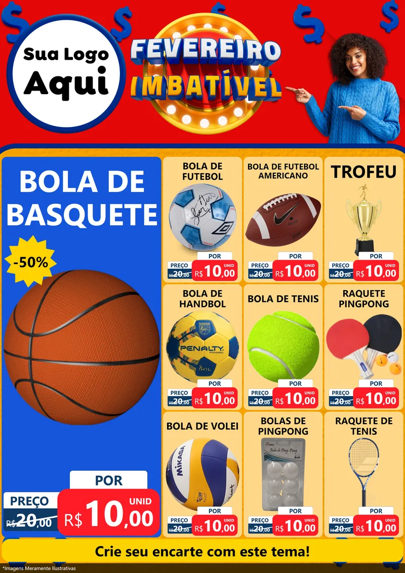 Modelo de Encarte para Encarte A4 Vertical com o tema Fevereiro Imbatível para Artigos Esportivos