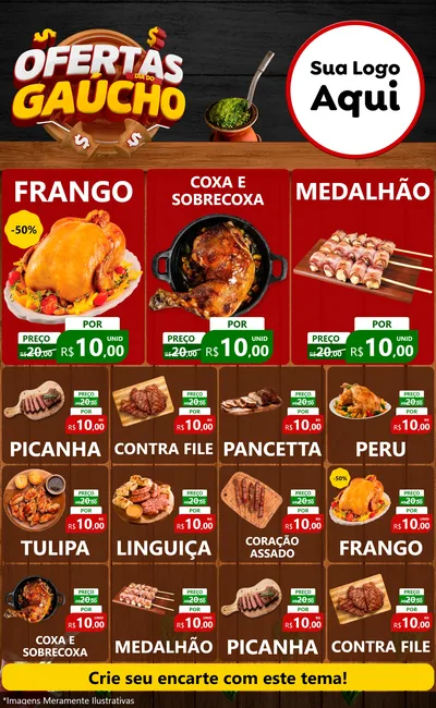 Modelo de Encarte para Encarte Grande com o tema Ofertas Dia do Gaúcho para Assados