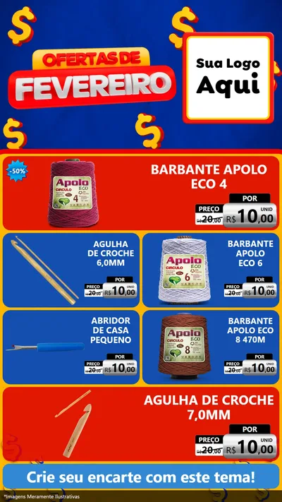 Modelo de TV para TV Vertical com o tema Ofertas de Fevereiro para Armarinho e Aviamentos