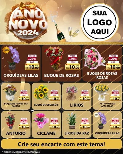Modelo de Rede Social para Feed Instagram com o tema Feliz Ano Novo 2027 para Floricultura e jardim