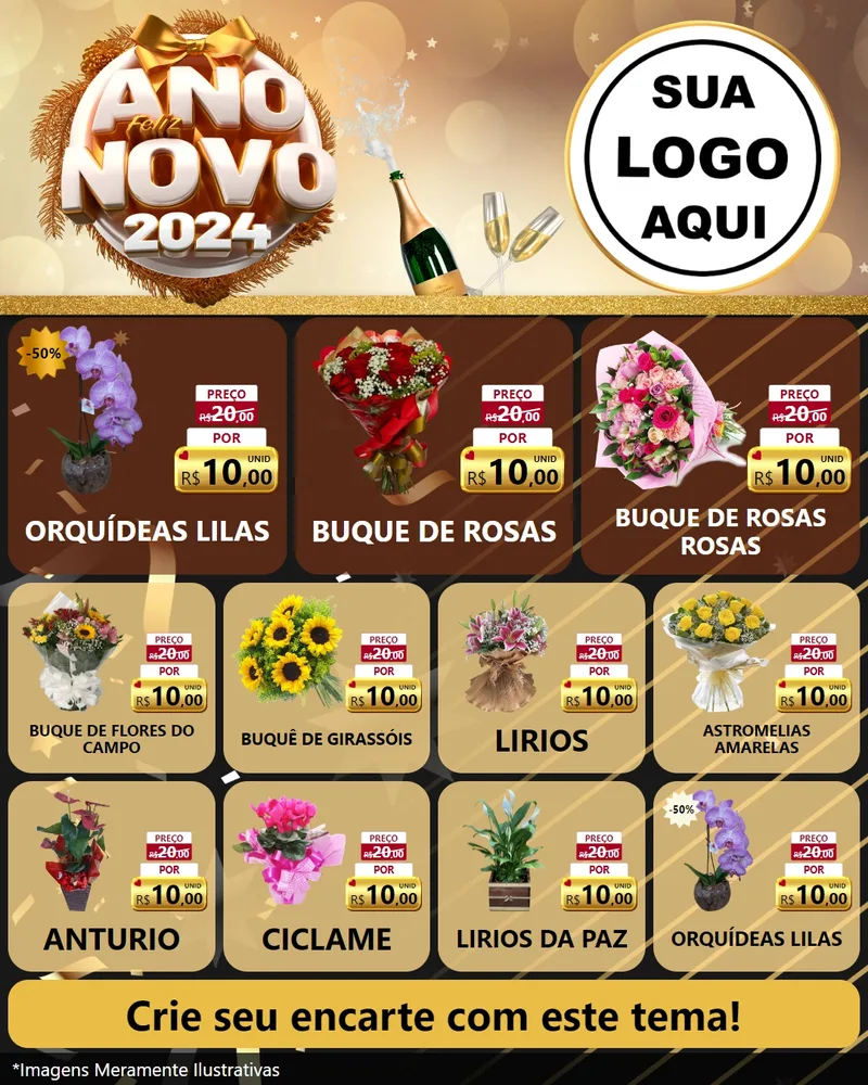Modelo de Rede Social para Feed Instagram com o tema Feliz Ano Novo 2027 para Floricultura e jardim