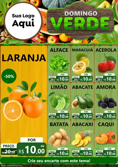 Modelo de Encarte para Encarte A4 Vertical com o tema Domingo Verde para Hortifrúti