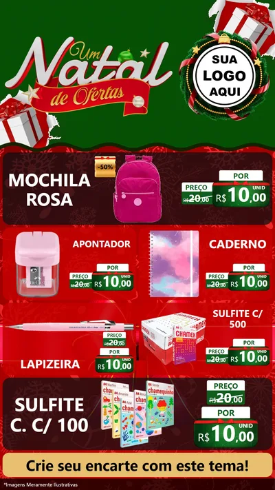 Modelo de TV para TV Vertical com o tema Um Natal de Ofertas para Papelaria