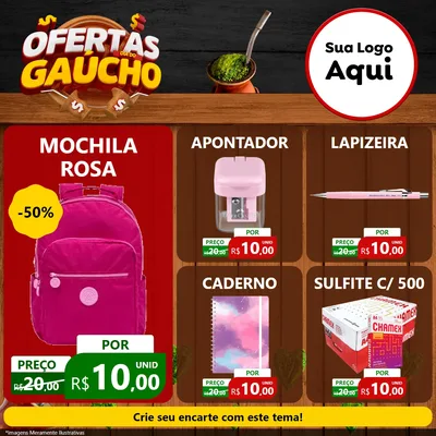 Modelo de Rede Social para Feed Facebook com o tema Ofertas Dia do Gaúcho para Papelaria