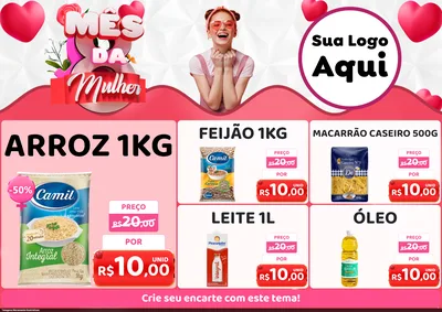Modelo de Encarte para Encarte A4 Horizontal com o tema Mês da Mulher para Supermercado
