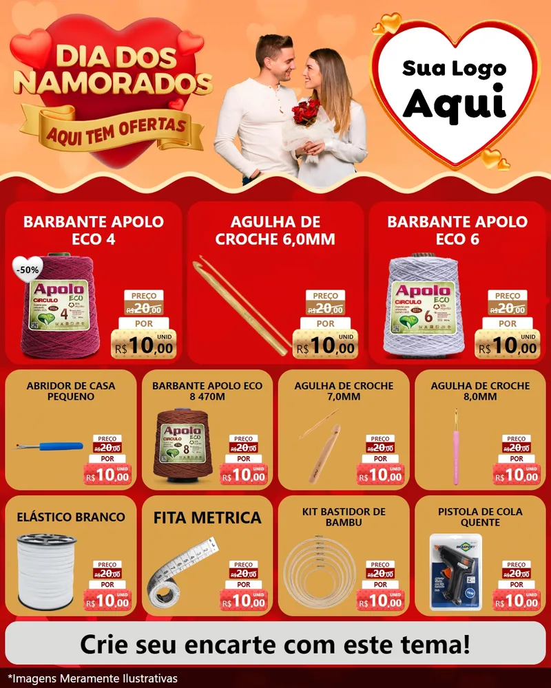 Modelo de Rede Social para Feed Instagram com o tema Dia dos Namorados - Aqui Tem Ofertas para Armarinho e Aviamentos