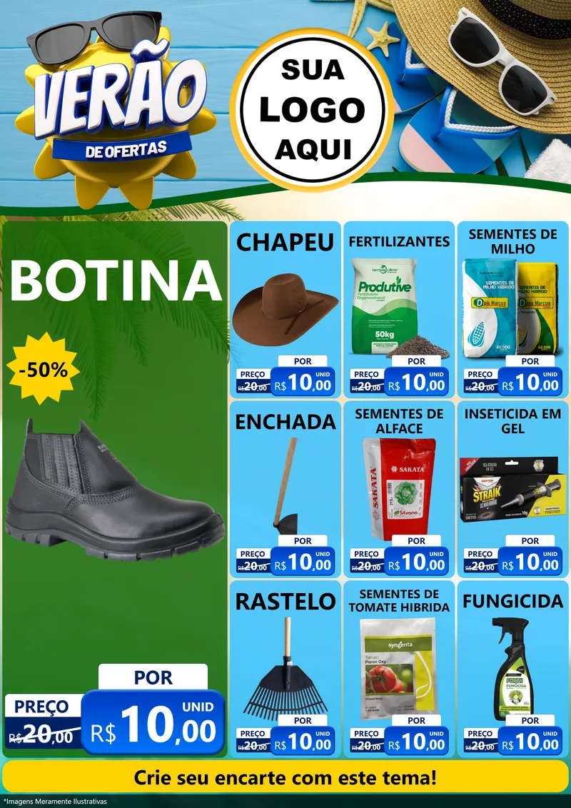 Modelo de Encarte para Encarte A4 Vertical com o tema Verão de Ofertas para Agropecuária