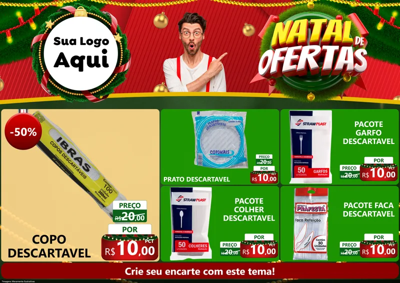 Modelo de Encarte para Encarte A4 Horizontal com o tema Natal de Ofertas para Embalagens