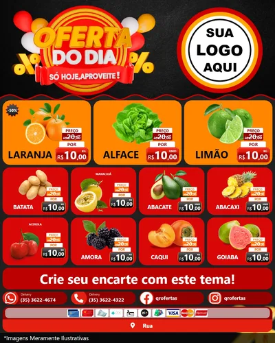 Modelo de Rede Social para Feed Instagram com o tema Oferta do Dia - Só hoje, Aproveite! para Hortifrúti