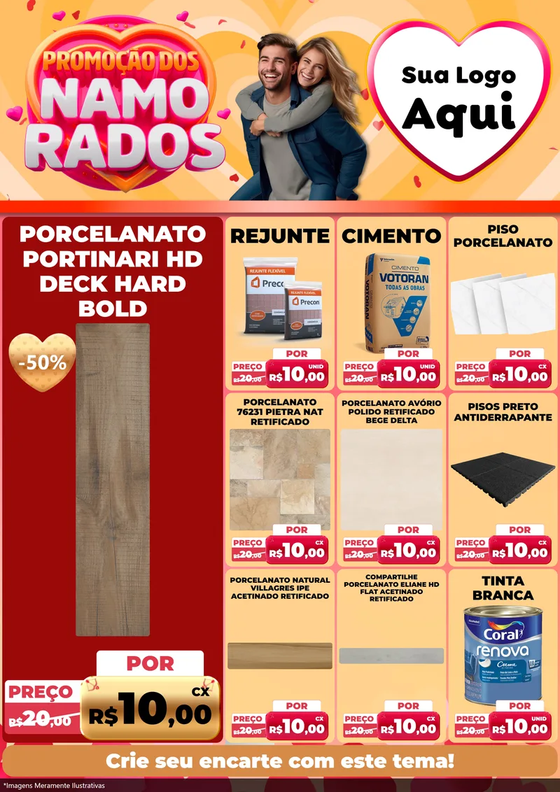Modelo de Encarte para Encarte A4 Vertical com o tema Promoção dos Namorados para Pisos e revestimentos