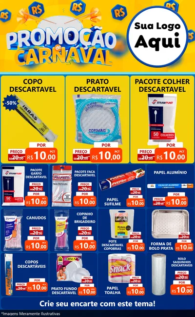 Modelo de Encarte para Encarte Grande com o tema Promoção de Carnaval para Embalagens