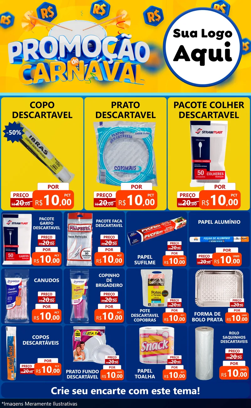 Modelo de Encarte para Encarte Grande com o tema Promoção de Carnaval para Embalagens