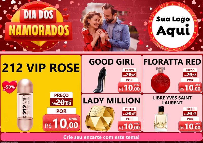 Modelo de Encarte para Encarte A4 Horizontal com o tema Dia Dos Namorados para Perfumes