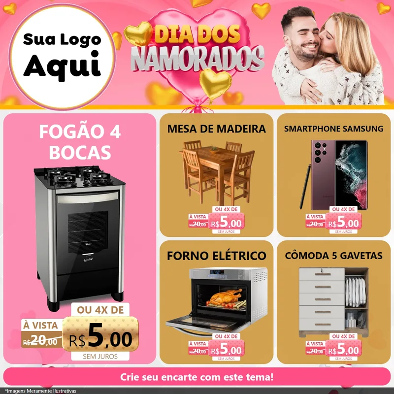 Modelo de Rede Social para Feed Facebook com o tema Dia dos Namorados para Móveis e Eletro