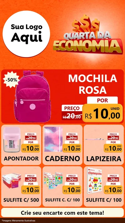 Modelo de Rede Social para Stories com o tema Quarta da Economia para Papelaria