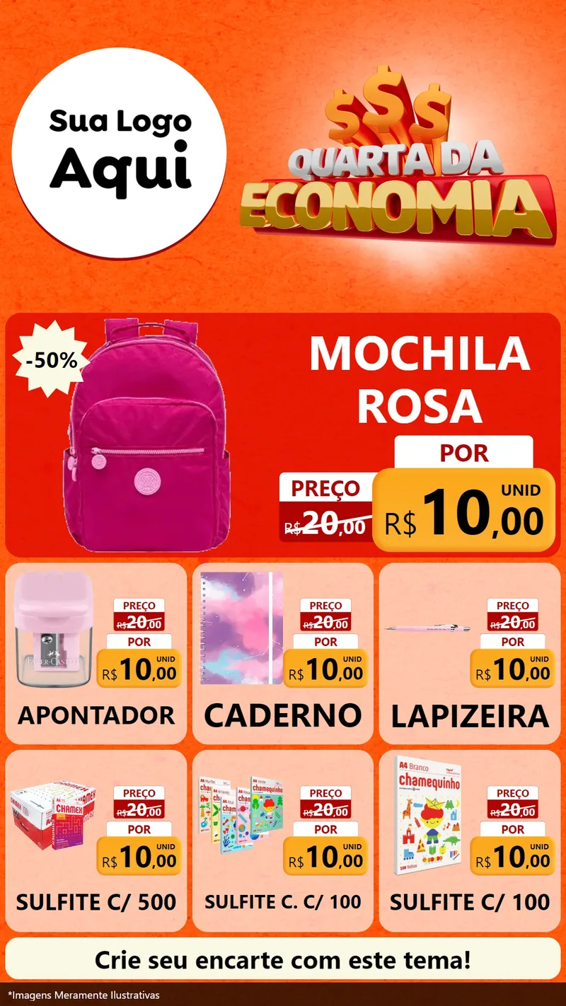 Modelo de Rede Social para Stories com o tema Quarta da Economia para Papelaria
