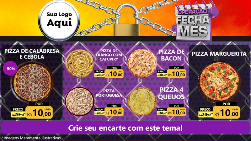 Modelo de TV para TV Horizontal com o tema Operação Fecha Mês para Pizzaria
