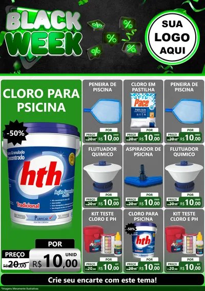 Modelo de Encarte para Encarte A4 Vertical com o tema Black Week para Produtos para Piscina