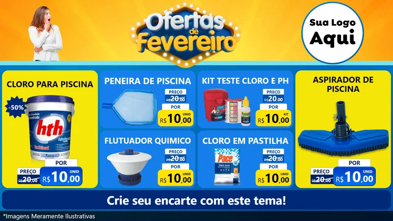 Modelo de TV para TV Horizontal com o tema Ofertas de Fevereiro para Produtos para Piscina