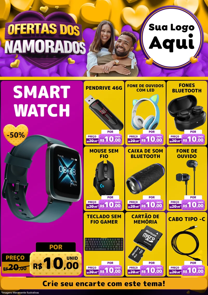 Modelo de Encarte para Encarte A4 Vertical com o tema Oferta Dos Namorados para Informática
