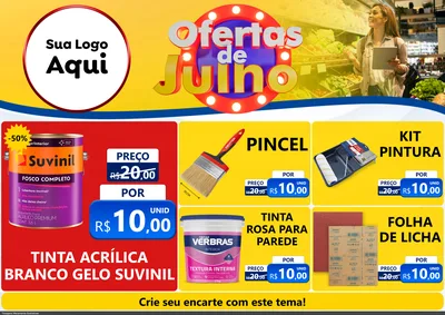 Modelo de Encarte para Encarte A4 Horizontal com o tema Ofertas de Julho para Tintas e Ferramentas