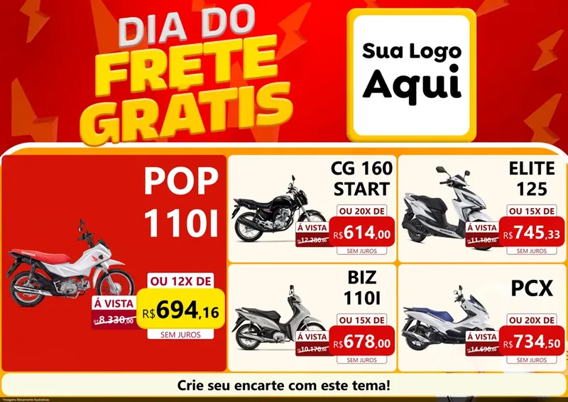Modelo de Encarte para Encarte A4 Horizontal com o tema Dia do Frete Grátis para Concessionaria de Motos