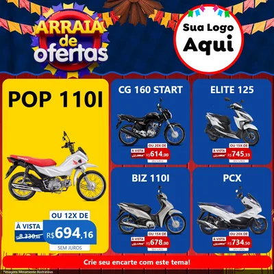 Modelo de Rede Social para Feed Facebook com o tema Arraiá de Ofertas para Concessionaria de Motos