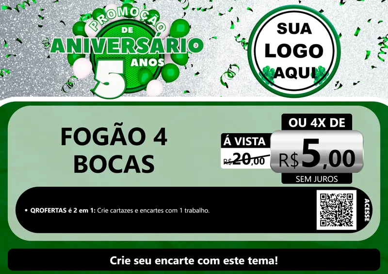 Modelo de Cartaz para Cartaz A4 Horizontal com o tema Promoção de Aniversário - 5 Anos para Móveis e Eletro