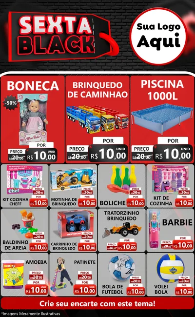 Modelo de Encarte para Encarte Grande com o tema Sexta Black para Brinquedos
