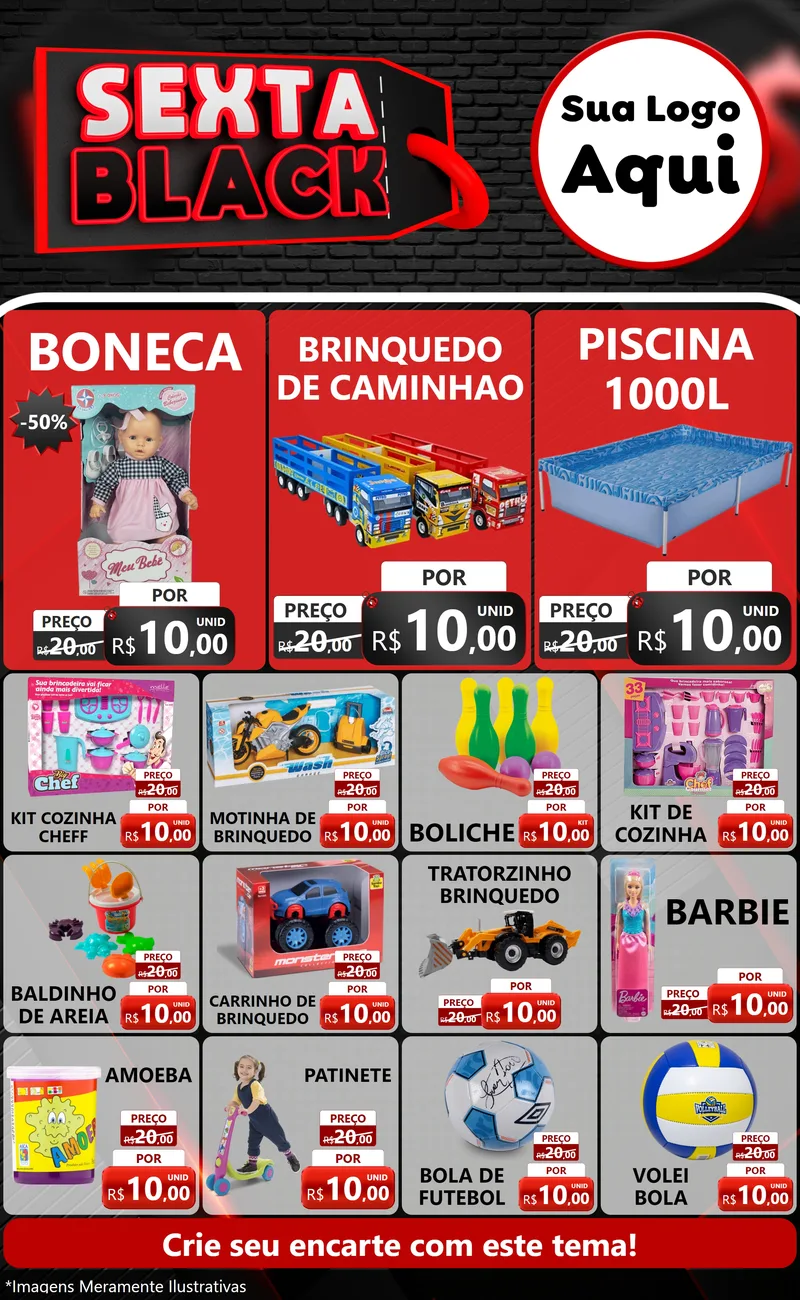 Modelo de Encarte para Encarte Grande com o tema Sexta Black para Brinquedos