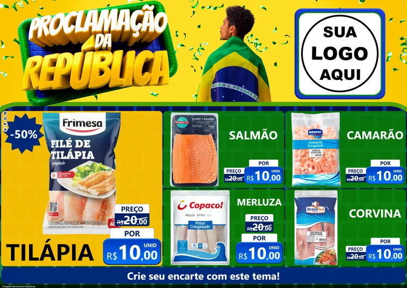 Modelo de Encarte para Encarte A4 Horizontal com o tema Proclamação da República para Peixaria