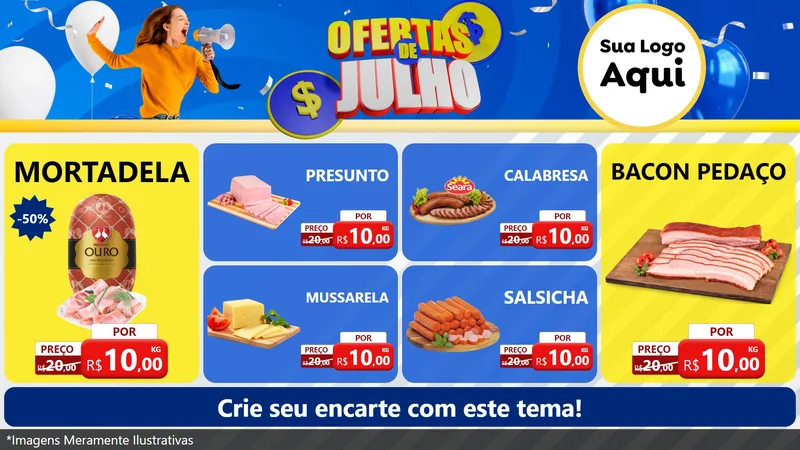 Modelo de TV para TV Horizontal com o tema Ofertas de Julho para Frios e Laticínios