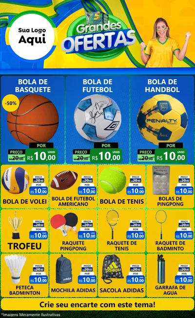 Modelo de Encarte para Encarte Grande com o tema Grandes Ofertas para Artigos Esportivos