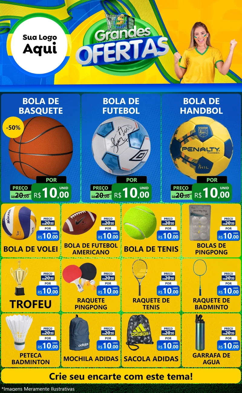 Modelo de Encarte para Encarte Grande com o tema Grandes Ofertas para Artigos Esportivos